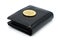 Golden bitcoins on black leather wallet - Future Currency - free white space - Virtual digital currency and financial investment t