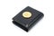 Golden bitcoins on black leather wallet - Future Currency - free white space - Virtual digital currency and financial investment t