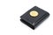 Golden bitcoins on black leather wallet - Future Currency - free white space - Virtual digital currency and financial investment t