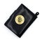Golden bitcoins on black leather wallet - Future Currency - free white space - Virtual digital currency and financial investment t