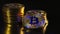 Golden bitkoyny new virtual money on a black background. The concept of crypto currency