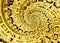 Golden black ancient antique traditional spiral aztec ornament pattern decoration design background. Gold surrealistic alien desig