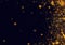 Golden black Christmas or New Year background with glitter, snowflakes, stars, bokeh gold lights, festive dark style background