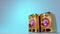 Golden bling loudspeakers on light blue background. Pop music, party, hip hop culture. Digital 3D render