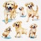 Golden Bliss: A Watercolor Collection of Golden Retrievers Enjoying Water Activities AI Generated