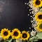 Golden Blooms and Seeds: Sunflowers on a Mystique Dark Background