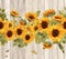 Golden Blooms Sunflowers on Seamless Wooden Texture