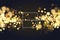 Golden bokeh sparkle glitter lights background. Abstract defocused circular Magic christmas background. Elegant, shiny
