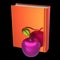 Golden book Bible and purple apple