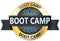 Golden boot camp badge with blue stars