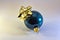 Golden Bow on Blue Holiday Ornament