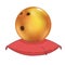 Golden bowling ball in red cushion