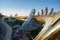 The Golden Bridge is lifted by two giant hands in the tourist resort on Ba Na Hill in Danang, Vietnam.