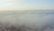 Golden bridge and Russian bridge at dawn mist in Vladivostok city. Drone view