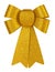 Golden brilliant gift bow with glitter close-up isolated on a white background.