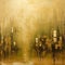 Golden Brown Abstract Cityscape: Large Canvas Realism Painting