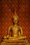 Golden buddha statue antique in the temple buddhism, gold antique buddha statue in religion buddhism