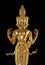 Golden Buddhist statue with many faces and arms