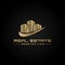 Golden building real estate logo icon concept template on dark background