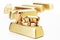 Golden bull bear figurine on gold bars