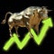 Golden bull with chart, 3D rendered