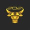 Golden bull logo symbol of 2021 chinese new year lunar calendar, bull head made of golden neon glow lines