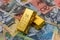 Golden bullion at australian dollar banknotes close up