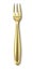 Golden cake fork. Realistic three tines metal cutlery