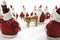 Golden calf, surrounded by Santa Clauses