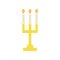 Golden candlestick with three burning candles. Religious icon. Elegant altar candelabra for Christian worship. Church