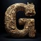 Golden capital letter G on a black background. 3d illustration