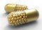 Golden Capsule with Gold Drug Balls on White - Medical Concept Image - 3D Illustration