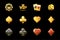 Golden casino icons, poker game symbols