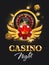 Golden Casino Night flyer with poker chips, dices and roulette wheel