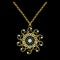 Golden chain necklace with round diamond pendant.