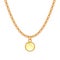 Golden chain necklace with round glass pendant.