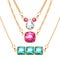 Golden chain necklaces set with ruby diamond and emerald gemstones pendants.