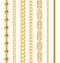 Golden chain. Seamless luxury chains of different shapes, realistic gold jewelry links, metal golden elements repeating