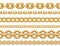 Golden chain set. Seamless realistic golden jewelry links. Luxury Thin metallic chains. Vector