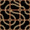 Golden chains and belts, seamless pattern. Baroque style fashion pattern with chains and belts