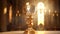 Golden chalice on the altar during the mass in church