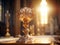 Golden chalice on the altar during the mass in church