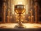 Golden chalice on the altar during the mass in church