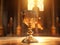 Golden chalice on the altar during the mass in church