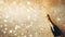 golden champagne bottle on a glittery background with shining stars, sparkles, and light swirls festive and luxurious