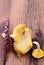 Golden chanterelle mushrooms with erica (heather)