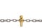 A golden character link in a chrome chain on white background.3D illustration.