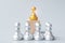 Golden chess pawn pieces or leader  businessman with circle of silver men. victory, leadership, business success, team, and