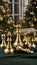 Golden chess pieces on board with bokeh lights, strategic gameplay illuminated in festive setting.