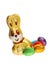 Golden chocolate Easter bunny with eggs